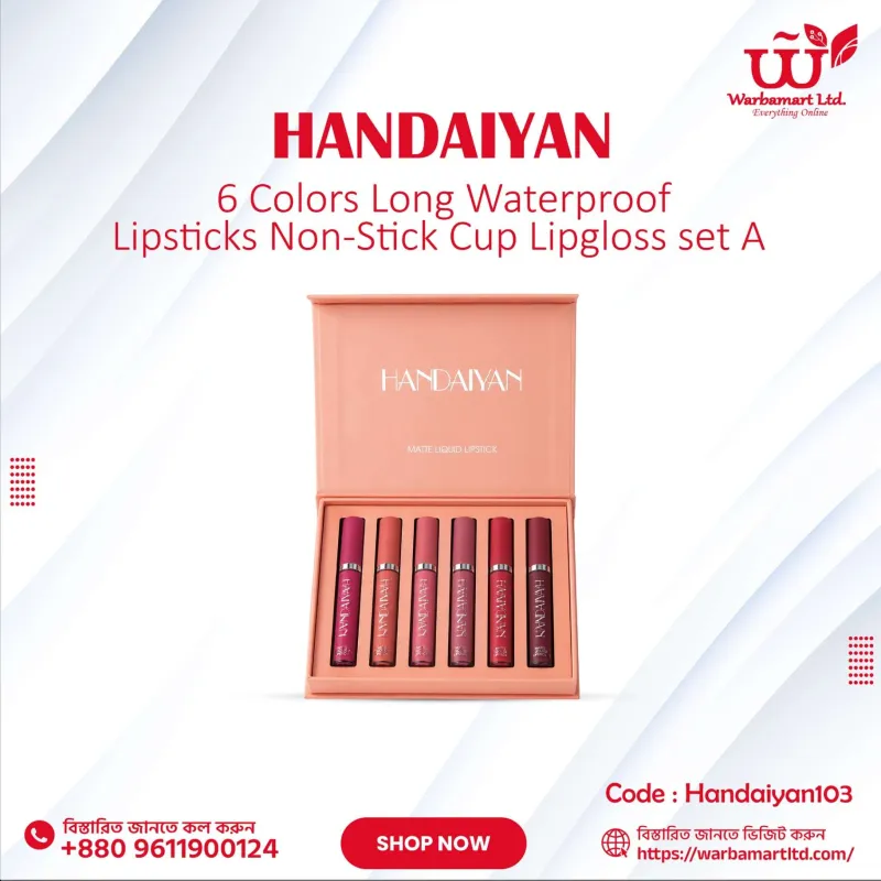 HANDAIYAN 6 Colors Long Waterproof Lipsticks Non-Stick Cup Lipgloss set A